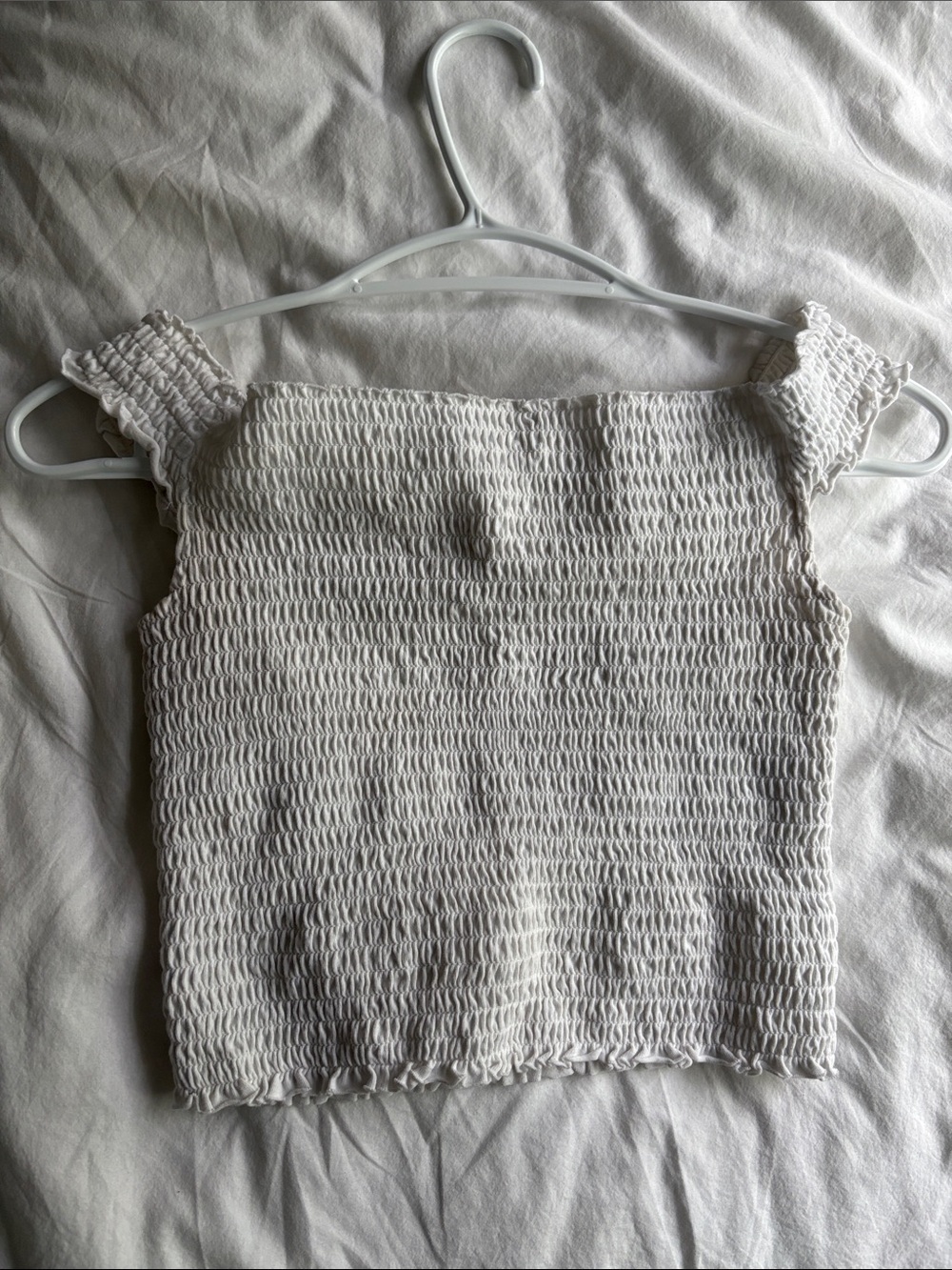Smocked Square-Neck Women's Top in White